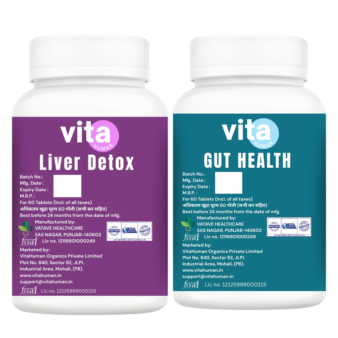 VitaHuman Liver Detox & Gut Health Combo | Milk Thistle (80% Silymarin), NAC, Dandelion + Pre & Probiotics | Supports Liver Cleanse, Digestion, Immunity & Metabolism