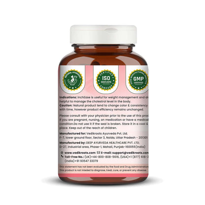 VEDIKROOTS InchEase Herbal Wellness Capsules | Guggal, Punarnava, Pippali & Triphala Blend | Weight Management & Metabolism Support | Ayurvedic Formula | 60 Veg Capsules - Pack of 1
