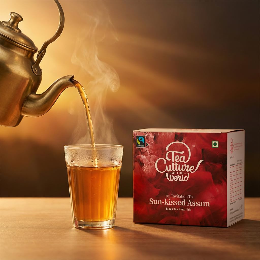 Tea Culture of The World Sun-Kissed Assam Tea Teabag | Premium Whole Leaf Black Tea | Rich Malty Flavor, Robust & Fresh |16 Pyramid Tea Bags