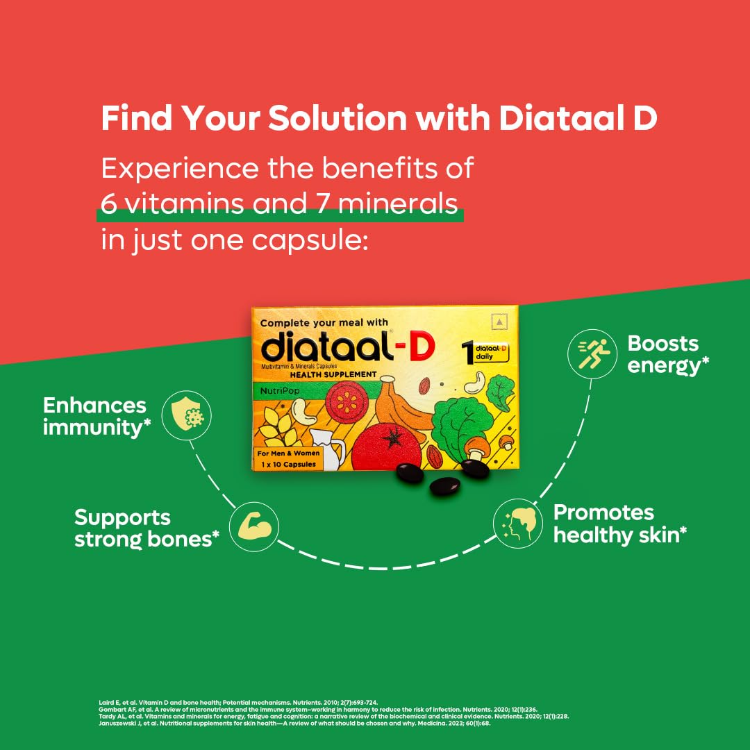 Diataal-D Multivitamin with additional Vitamin D I Heart Health I Strong Bones I Immunity I Health, Fitness & Wellness Supplement | 30 Capsules