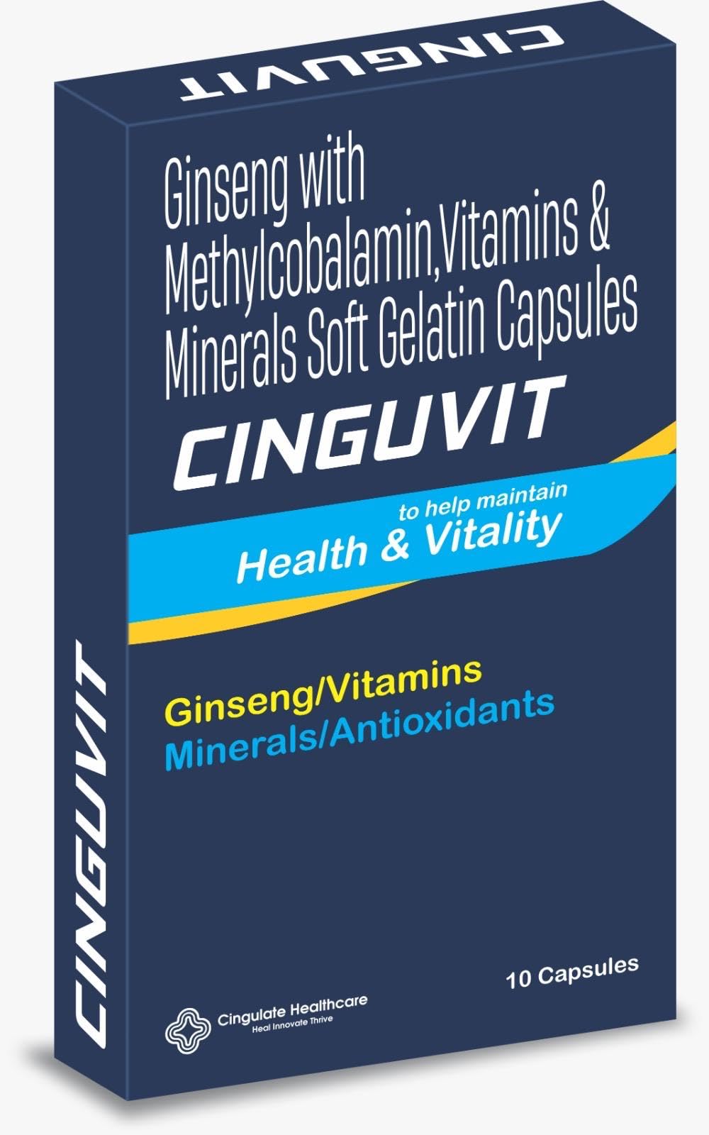 Cinguvit Multivitamin enriched with Ginseng, Methylcobalamin, Vitamin D3, Zinc, Magnesium, and Folic Acid (20 Capsules)