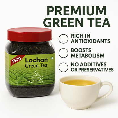 Lochan Premium Green Tea 100% Natural Loose Leaf | Rich in Antioxidants | Organic Green Tea Leaves | Natural Antioxidant Boost for Detox, Immunity & Metabolism | 150 g Loose Leaves