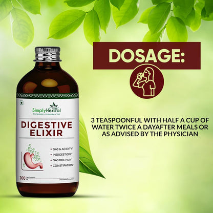 Simply Herbal Ayurvedic Digestive Elixir Syrup Tonic Enriched With 37 Digestion Enzymes Supplement for Gas & Acidity, Constipation, Bloating, and Improve Immune System - Pack of 1 (200ml Each)
