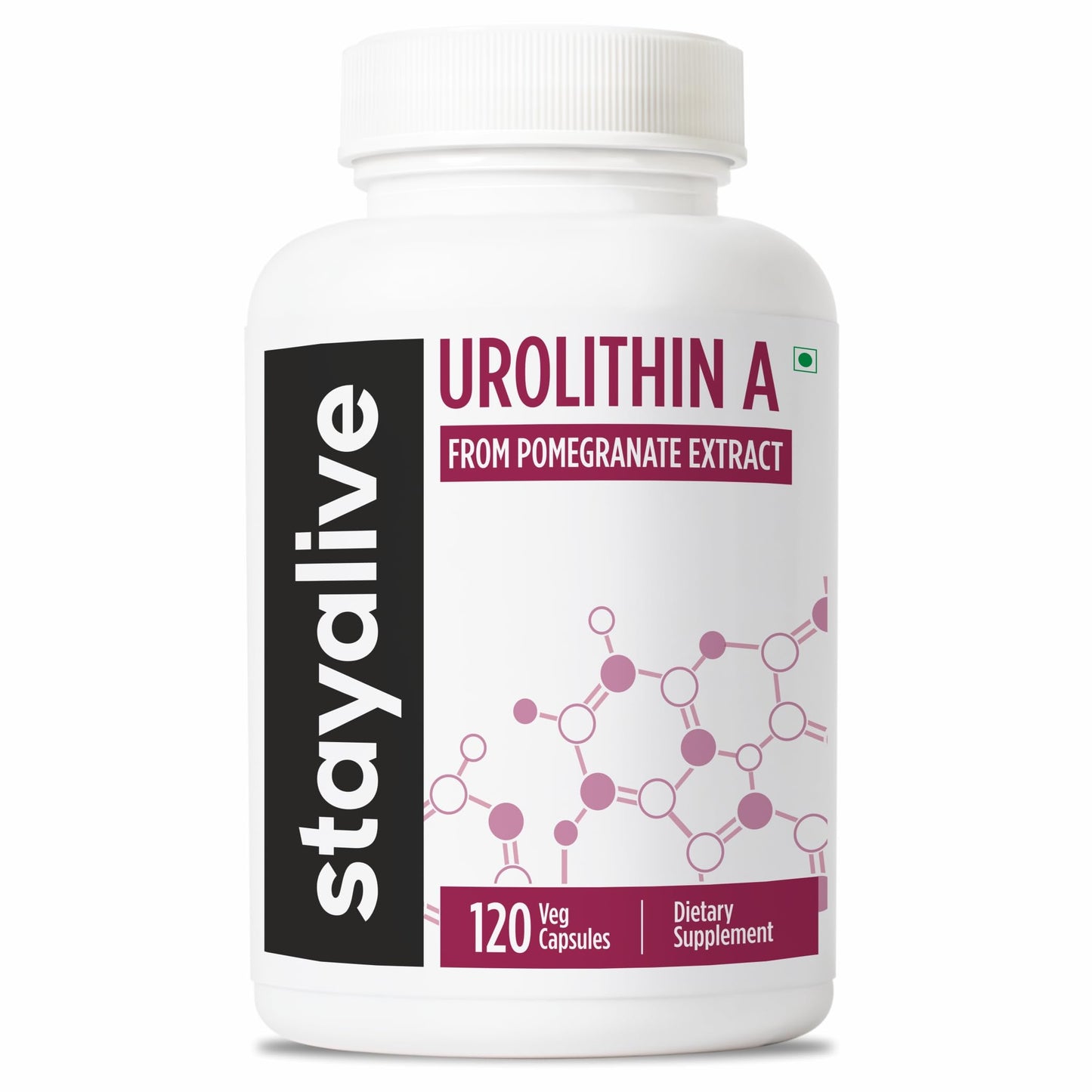 STAY ALIVE Urolithin A Supplement 1000mg, 120 Pills, Pure Mitochondrial Supplement from Pomegranate Extract, Non-GMO and Gluten-Free Urolithin A+ Capsules for Men and Women