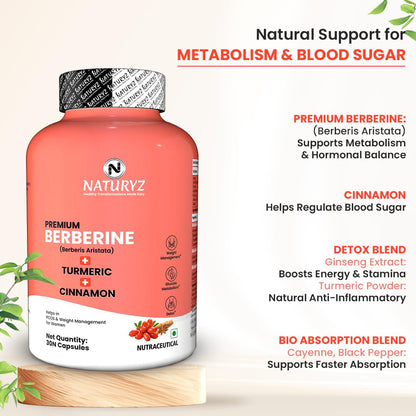 NATURYZ Premium Berberine + Cinnamon + Turmeric Weight Loss Supplement for Women – Vegetarian