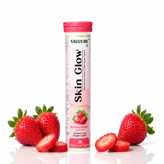 VACCURE Skin Glow Effervescent Tablets - Glutathione & Vitamin C for Skin Brightening & Antioxidant Support - 20 Tablets - Delicious Strawberry Flavor