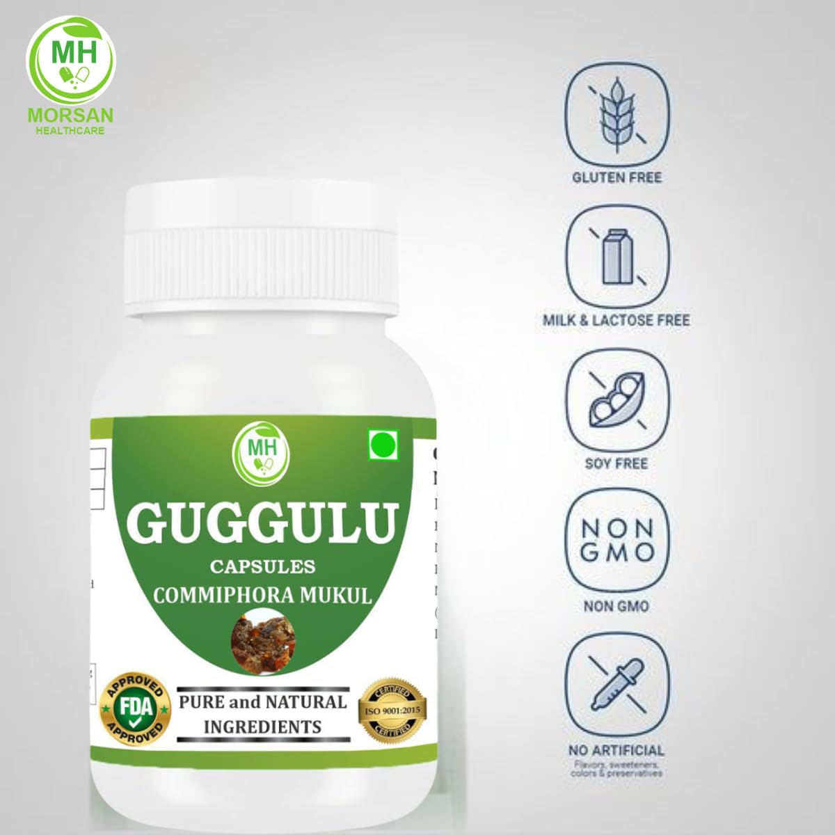 Morsan's Guggulu (Commiphora mukul) Capsules, Pack of 2 x 60 x 500 mg. Veg. Capsules (2)