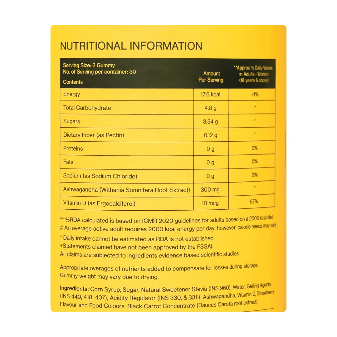 Amocare Vitamin D Supplements for Women - Pack of 2 (120 Gummies) | Vitamin D Supplement With Ashwagandha | Helps Balance Hormones & Improve Immunity, Strengthen Bone | Strawberry Flavour
