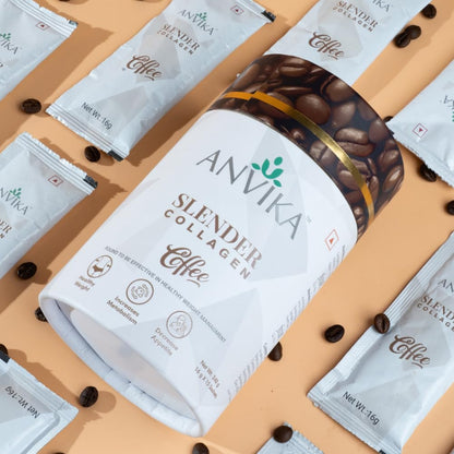 Anvika Slender Collagen Coffee with Marine Collagen Peptides, Garcinia Cambogia & L-Carnitine | Supports Weight Management, Boost Metabolism | Real Coffee Flavor | 150g