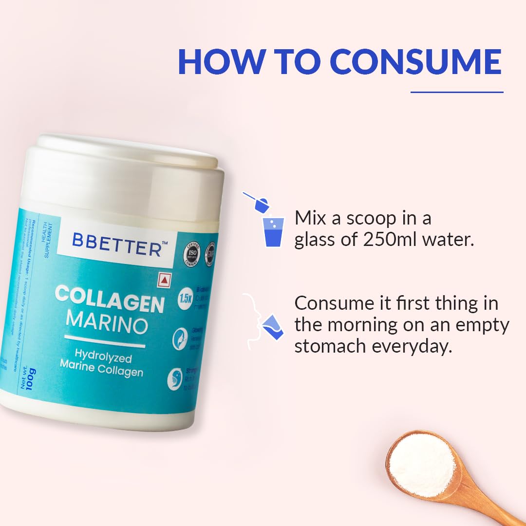 BBETTER Collagen Marino Powder For Women & Men- Pure Hydrolyzed Marine Collagen Supplements For Women & Men, Enhances Skin,Hair, Nails & Joints (Pack Of 1)