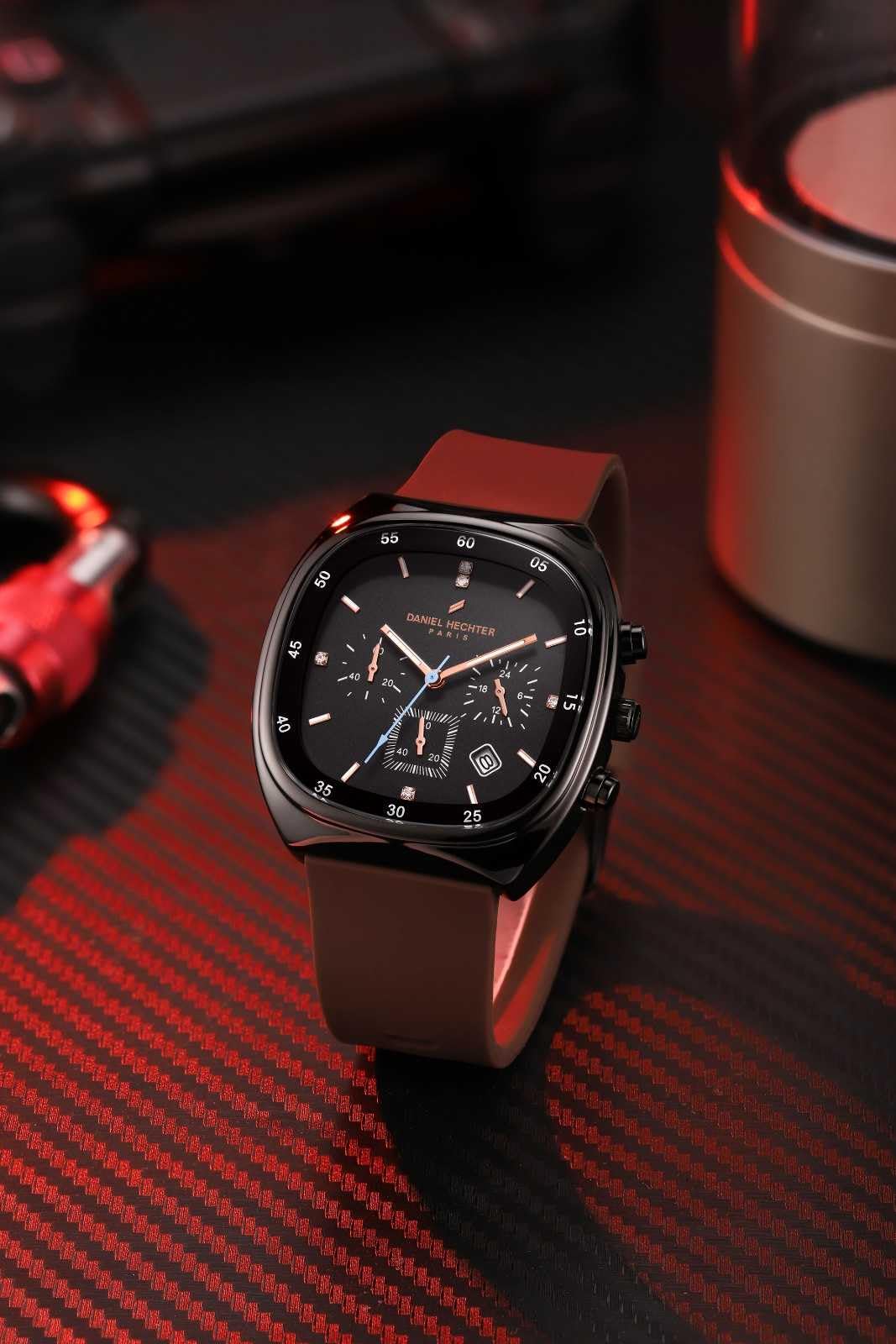 Daniel Hechter Paris Bercy Collection Modern Chronograph Watch for Men with Square Dial and Silicon Band-DHM1001