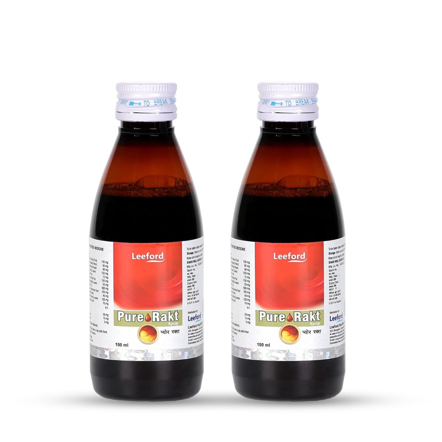Leeford Pure Rakt Ayurvedic Blood Purifier Syrup for Healthy Skin & Liver Detox – Natural Herbal Syrup for Men & Women - Pack of 2