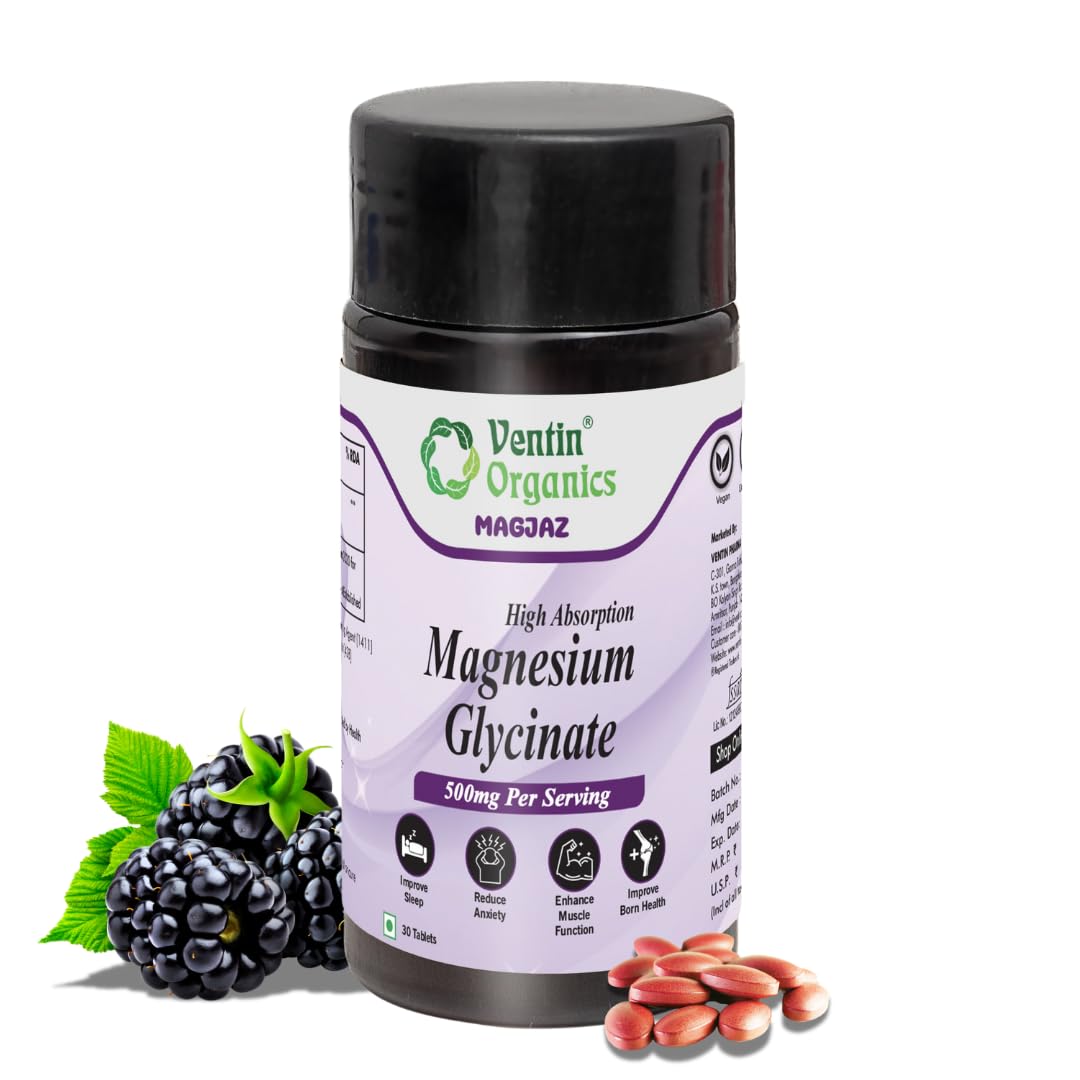 Ventin Organics Magjaz Magnesium Glycinate Tablets | 30 Count | High Absorption Formula | Supports Muscle Function, Sleep Regulation, Bone & Nerve Health