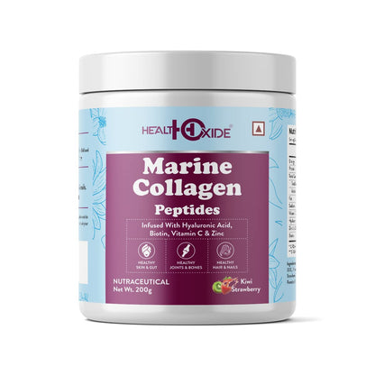 HEALTHOXIDE Marine Collagen powder | Marine Collagen Peptides | Marine Collagen for Skin, Hair, Nails | Contains Artificial Sweetener Stevia And For Calories Conscious (Kiwi & Strawberry)