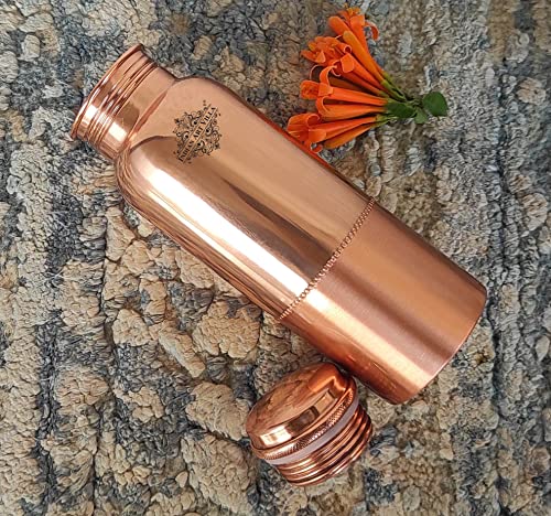 INDIAN ART VILLA Pure Copper Water Bottle with Upper Shine Lower Matt F- image 7