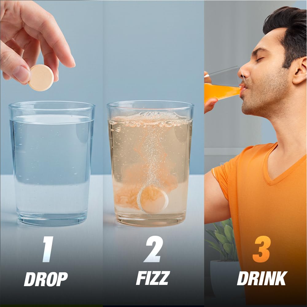 Fast&Up Reload (5 Litres) Low Sugar energy drink for Instant Hydration - 20 Effervescent Tablets with all 5 Essential Electrolytes + Added Vitamins - Certified Electrolytes Drink - Orange flavour