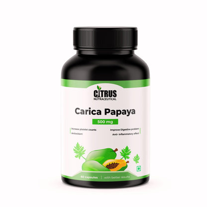 CITRUS NUTRACEUTICAL Carica Papaya Leaf Extract 500mg Capsules | Supports Platelet Health, Immunity & Energy | Natural Herbal Supplement with Papain | 60 Veg Capsules