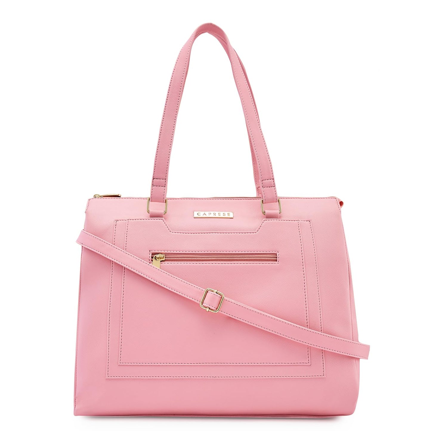 Caprese Ginty Satchel Bag, Medium | Stylish Solid Handbag for Women with Comfortable Flat Handles, Adjustable & Detachable Sling Strap | Secure Zip Closure | Perfect for Casual & Daily Use (Pink)