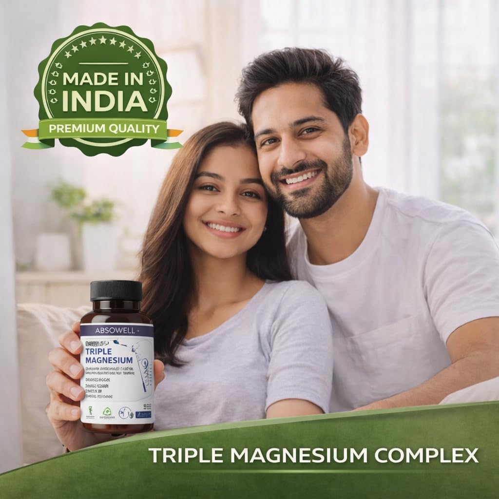 Absowell Magnesium Supplement Triple Complex - Glycinate, Malate & Citrate - High Absorption Capsules for Sleep, Muscle Support & Energy - Gentle on Stomach - 420 mg - Plant-Based - 90 Capsules