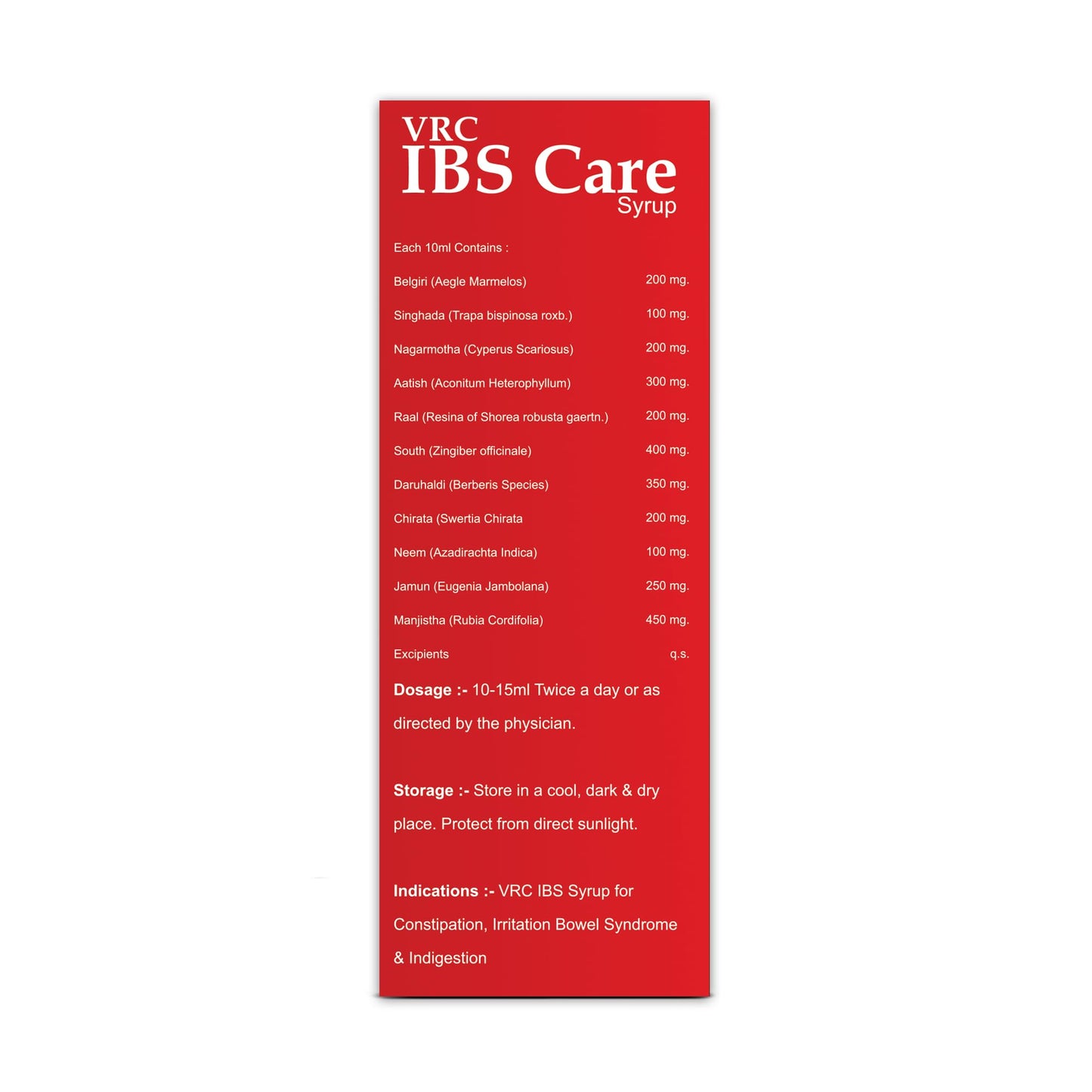 VRC Healthcare IBS Care Syrup 200ml | Ayurvedic Syrup for Constipation, Acidity and Gas Relief | Improve Digestive | Ayurvedic 10+ Herbs for Bowel Syndrome | Herbal Supplement for Men and Women