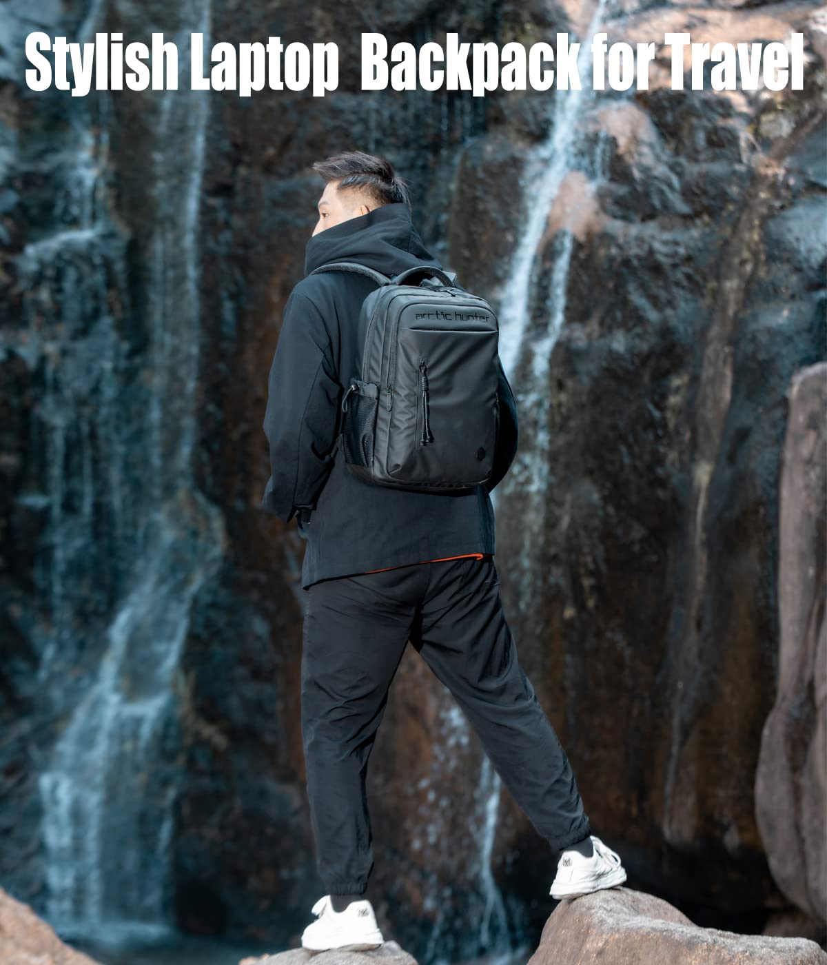Arctic Hunter Backpack for Men Women 21L Stylish 15.6" Laptop Bag One-Day-Use Capacity Casual Laptop Backpack Multi-pockets Water-resistant Lightweight Padded Backpack for Office College,Black