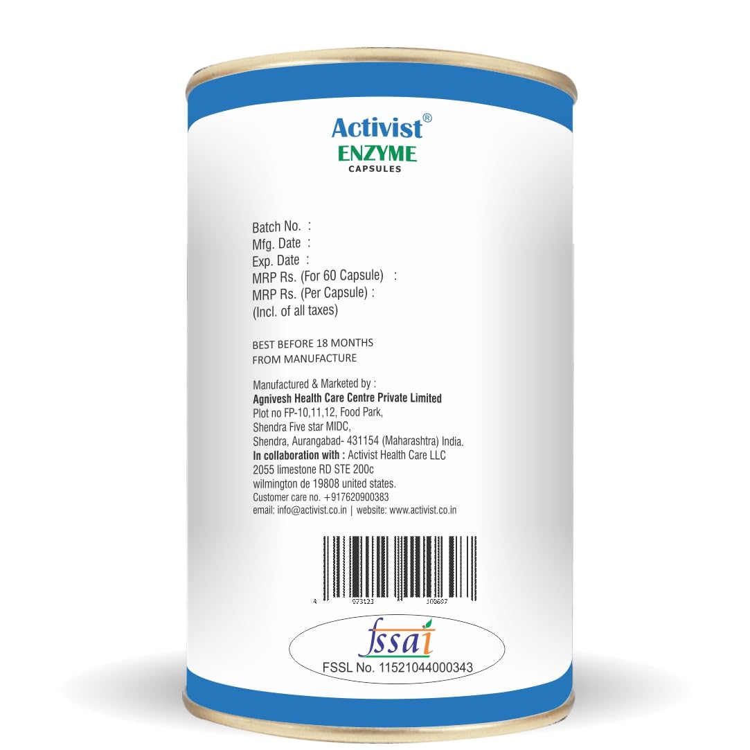 Activist Enzymes Digestive Enzyme Supplement with Bromelain & Papain for Healthy Digestion - 60 Capsules | Supports Digestive Health, Reduces Bloating, Boosts Nutrient Absorption & Gut Health