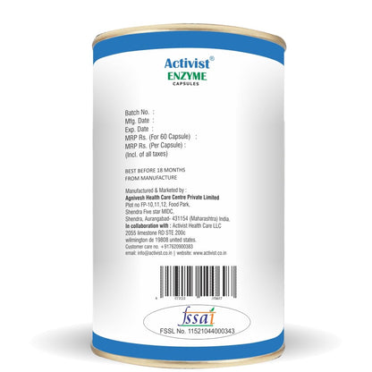 Activist Enzymes Digestive Enzyme Supplement with Bromelain & Papain for Healthy Digestion - 60 Capsules | Supports Digestive Health, Reduces Bloating, Boosts Nutrient Absorption & Gut Health