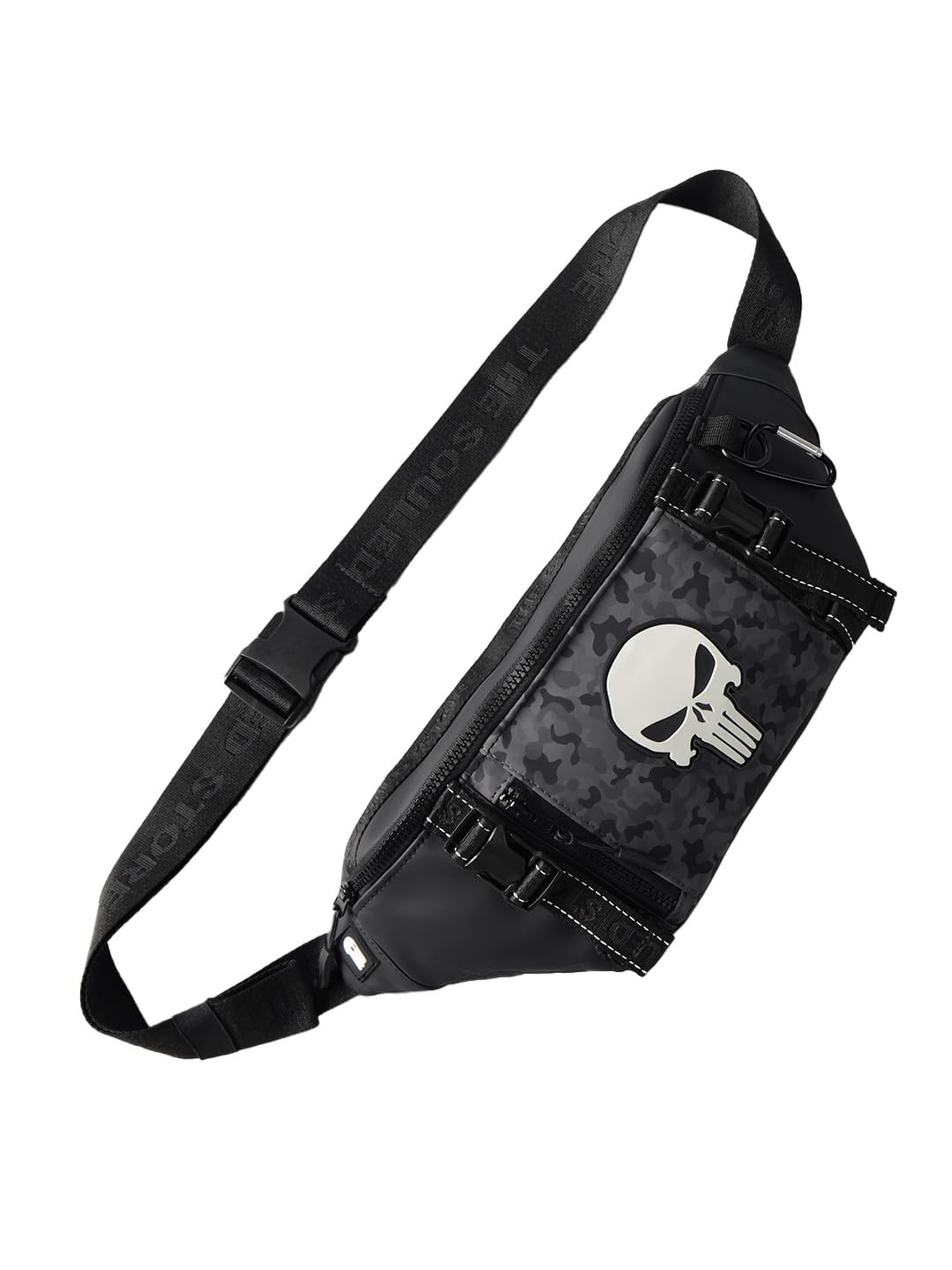 The Souled Store Marvel Punisher Utility Gear Fanny Pack Crossbody Sling Bag 4L Spacious Durable PU with Adjustable Strap Travel Daily Use Waist Bag for Men and Women