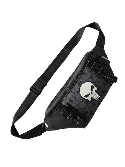 The Souled Store Marvel Punisher Utility Gear Fanny Pack Crossbody Sling Bag 4L Spacious Durable PU with Adjustable Strap Travel Daily Use Waist Bag for Men and Women