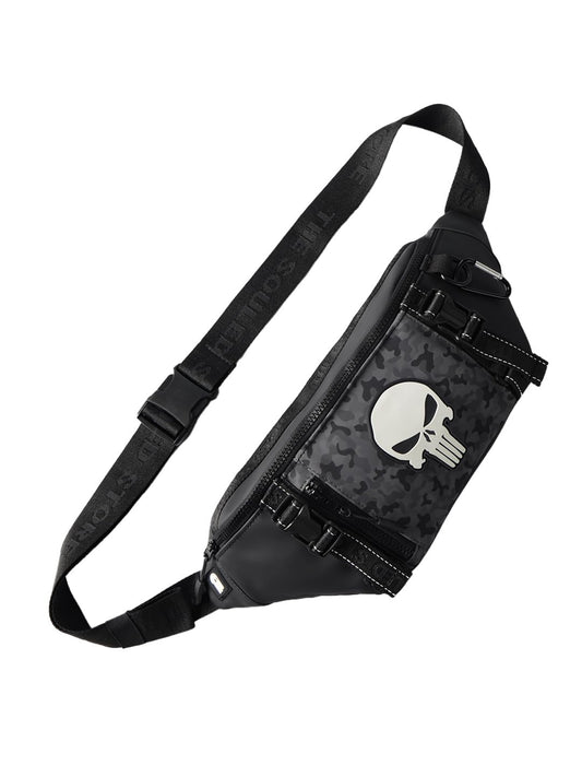 The Souled Store Marvel Punisher Utility Gear Fanny Pack Crossbody Sling Bag 4L Spacious Durable PU with Adjustable Strap Travel Daily Use Waist Bag for Men and Women
