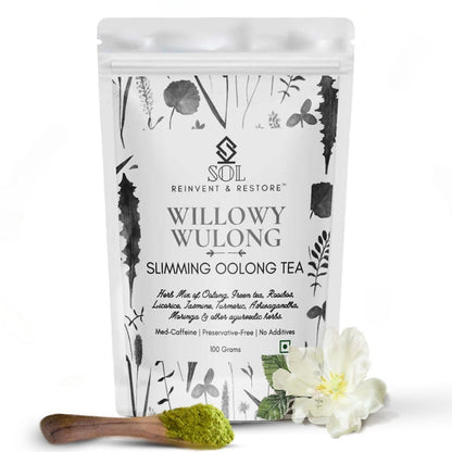 SOL Healthy Gut Slimming & Detox Tea | Ayurvedic Herbs Moringa, Rooibos, Ashwagandha, Gymnema, Licorice | Helps Burn Stored Fat | 100 Gms Loose Leaf