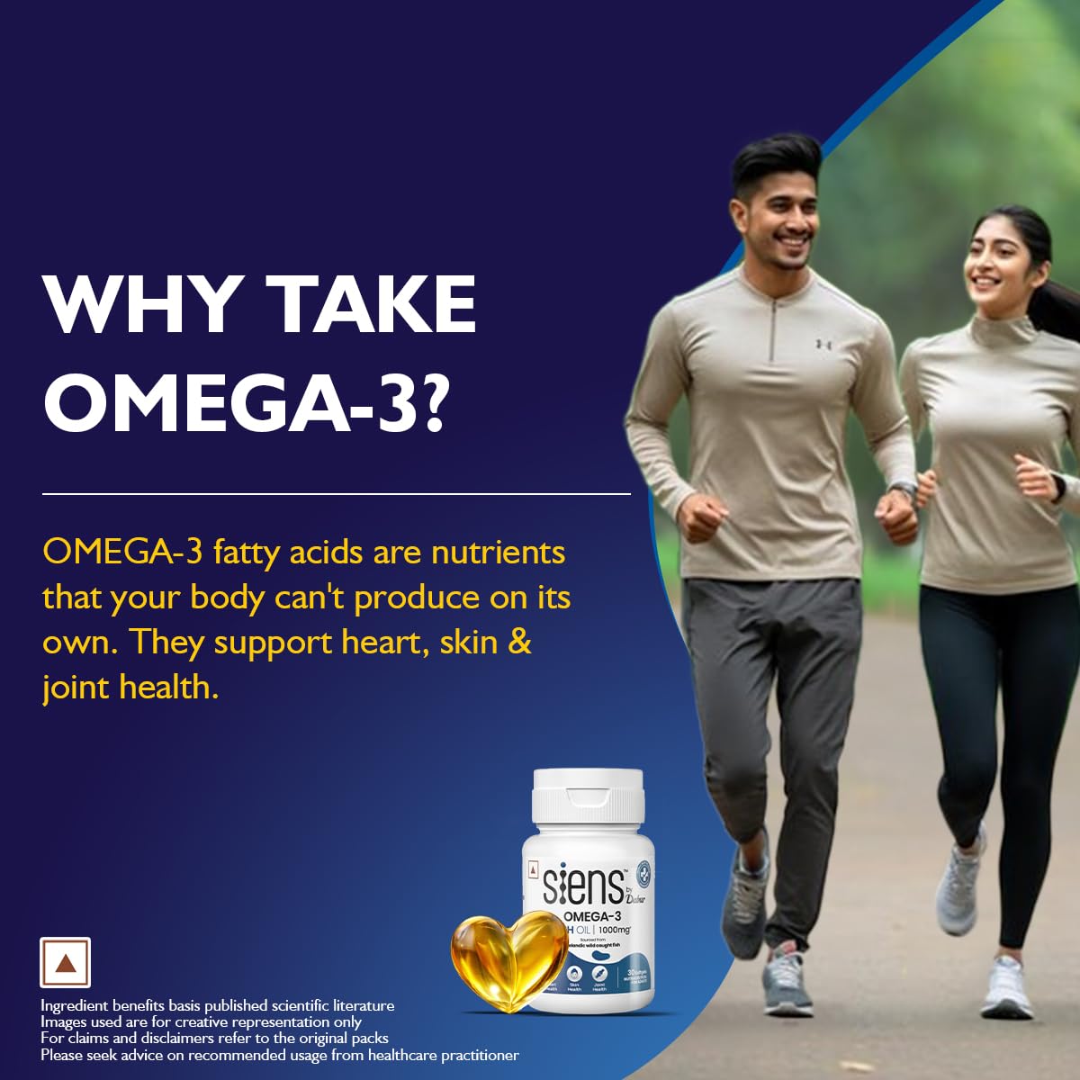 Siens By Dabur Omega-3 Fish Oil Capsules 1000mg - 30 softgels| Supports Heart, Skin & Joint Health | With EPA & DHA | Sustainably Sourced from wild-caught Icelandic Fish | Capsule for Men & Women