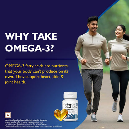 Siens By Dabur Omega-3 Fish Oil Capsules 1000mg - 30 softgels| Supports Heart, Skin & Joint Health | With EPA & DHA | Sustainably Sourced from wild-caught Icelandic Fish | Capsule for Men & Women