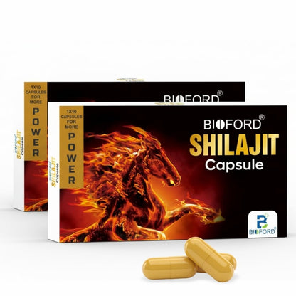 Bioford Shilajit Capsule 500mg | Made with 100% Pure Shilajit | For All Day Energy, Stamina & Strength Booster | With Ashwagandha,Gokshura & Kaunch beej etc | Pack of 2
