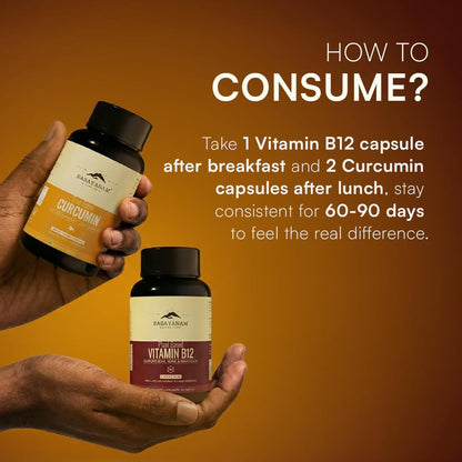 Rasayanam Curcumin + Plant-based Vitamin B12 Combo | 95% Curcuminoids, Piperine & Triple Turmeric Blend + Vegan B12 with 7 Superfoods | Supports Joint Mobility, Inflammation Balance, Energy, Focus & Nerve Health