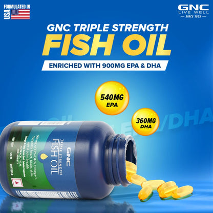 GNC 1500 Mg Triple Strength Fish Oil Omega 3 Capsules For Men & Women,120 Softgels,900Mg (540 Mg Epa & 360 Mg Dha),Improves Memory,Protects Vision,No Fishy Aftertaste,Supports Family Health