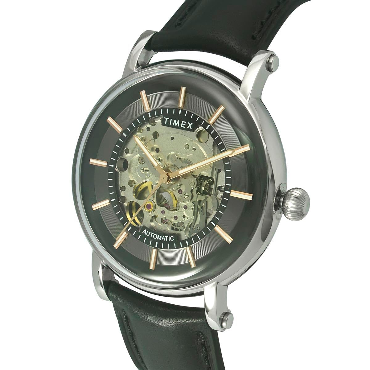 TIMEX Automatic Analog Watch for Man with Black Round Dial & Black Leather Strap Band Water Resistant Men's Wrist Watches - TWEG16716