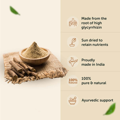 Neuherbs Organic Mulethi Powder | Ayurvedic Support for Skin Health | Herbal Supplement | Liquorice | Best For Skin Care | Certified Organic - 100g