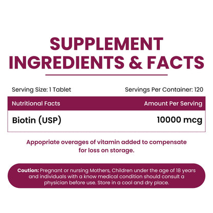 Vlado's Himalayan Organics Biotin Tablets For Hair Growth | 10000 mcg Biotin Supplement | Hair Supplements for Women and Men | Hair Growth Tablets For Men & Womenn - 120 Tablets