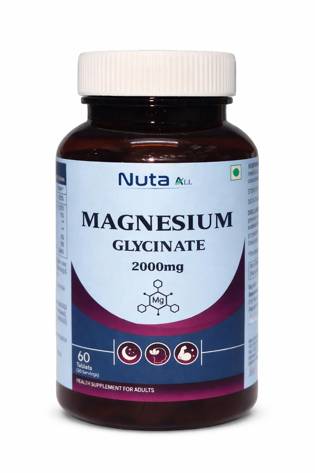 Magnesium Glycinate 2000mg Tablets for Adults | High Absorption Magnesium Supplement | Supports Sleep, Muscle Recovery & Stress Relief | 60 Tablets