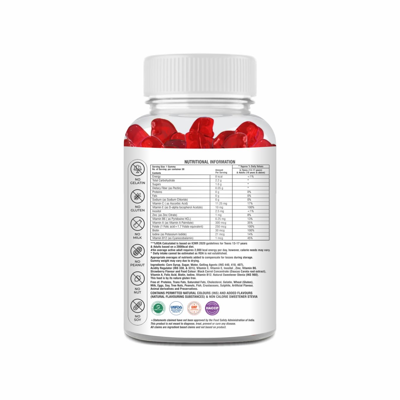Nutrasource Hair Gummy with Biotin, Strawberry Flavour, 30 Gummies, Health Supplement, No added sugar for men & women hair Gummy