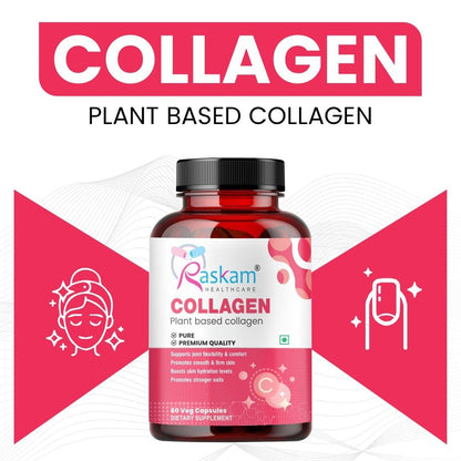 Raskam Plant Based Collagen- Anti-Aging Supplements For Women,Natural,Youthful Glow,Wrinkle-Free Skin,Promotes Skin Regeneration,Improves Skin Elasticity,Silica&Hyaluronic Acid-60 Capsules
