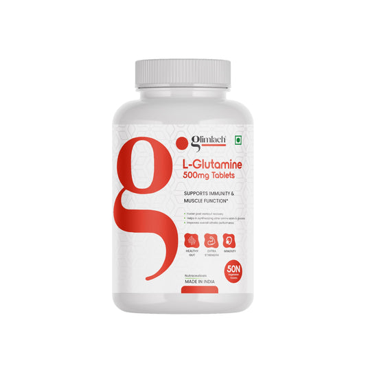 GLIMLACH L-Glutamine 500mg Tablets, Supports Immunity & Muscle Function, 50 Tablets