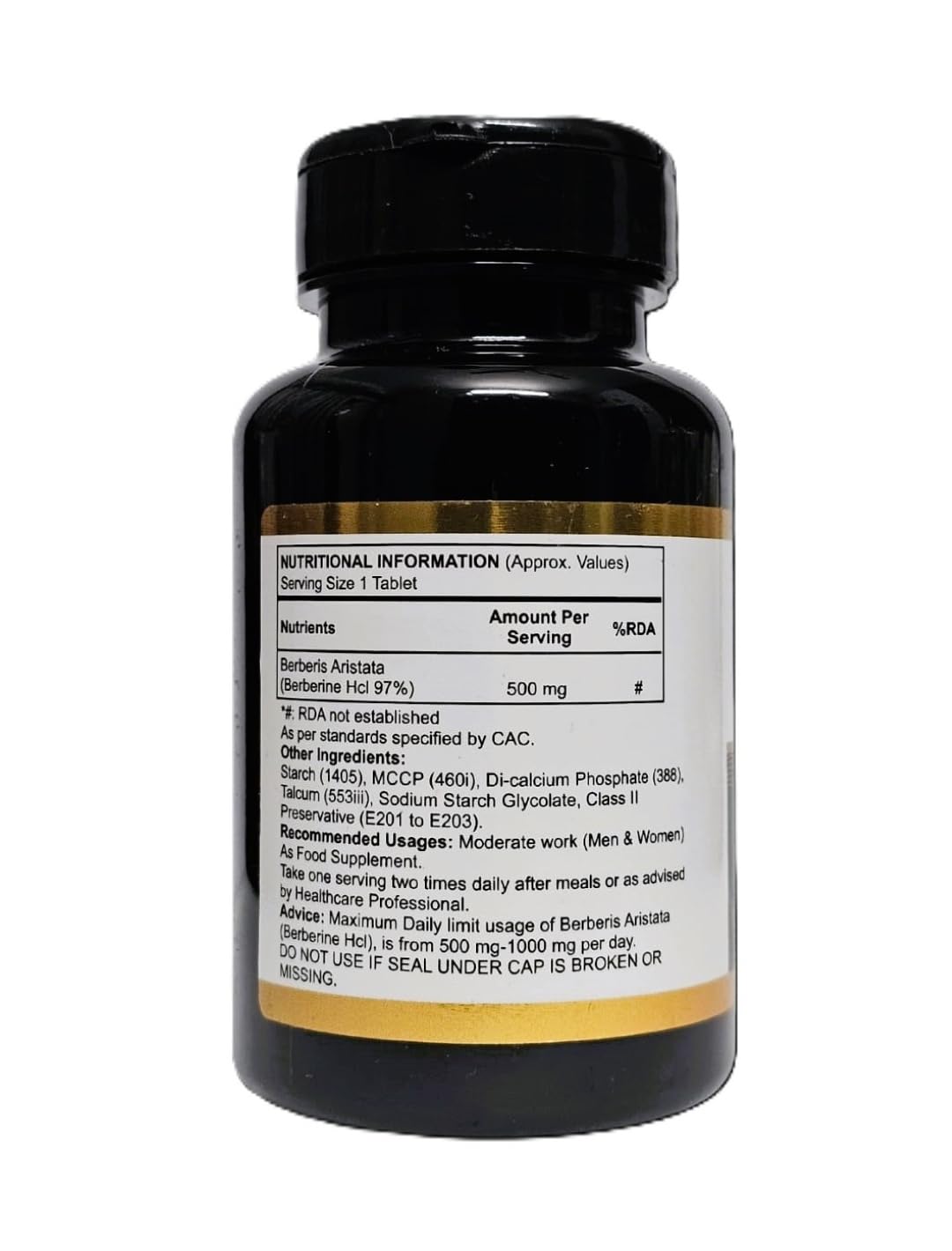 Anjix Berberine HCL 97 Percent Tablets | 500 mg Herbal Supplement for Metabolism Support Digestive Wellness | 60 Tablets Pack