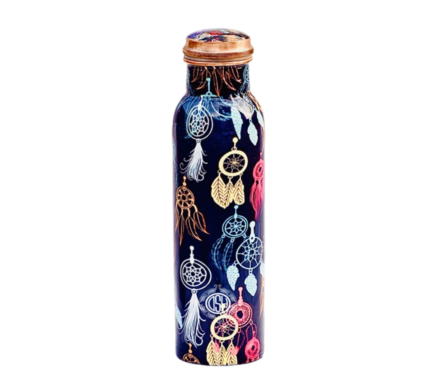 DSH Copper Bottles for 1 Litre Printed with Modern Art, Travelling Purpose Bottles, Yoga Ayurveda Healing, 1000 ML (Design SM11)