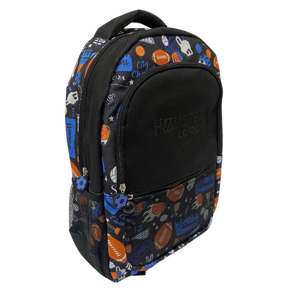 HAMSTER London City Champs Backpack Big – Stylish &15.9L Spacious School Bag in Black with Three Zipped Compartments | Durable, Water-Resistant(W12cm x H40cm x L28cm)