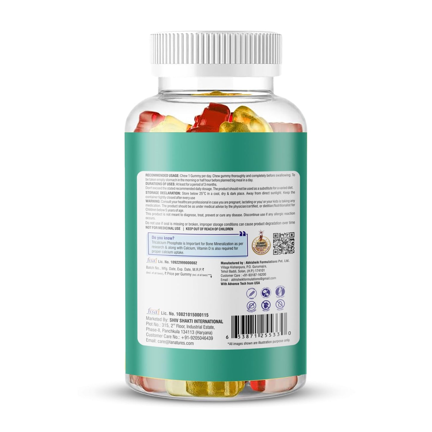 La Nature's Calcium and Vitamin D Gummies for Kids 60 Days Pack, Support Strong Bones, Joints & Muscles, For Healthy Teeth, Vegetarian (Mango & Strawberry Flavor)
