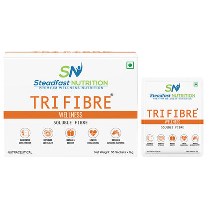 Steadfast Nutrition Tri Fibre Clear Soluble Fiber Supplement for Healthy Gut & constipation Relief Gluten Free (Unflavoured 30 Sachets, 240g)