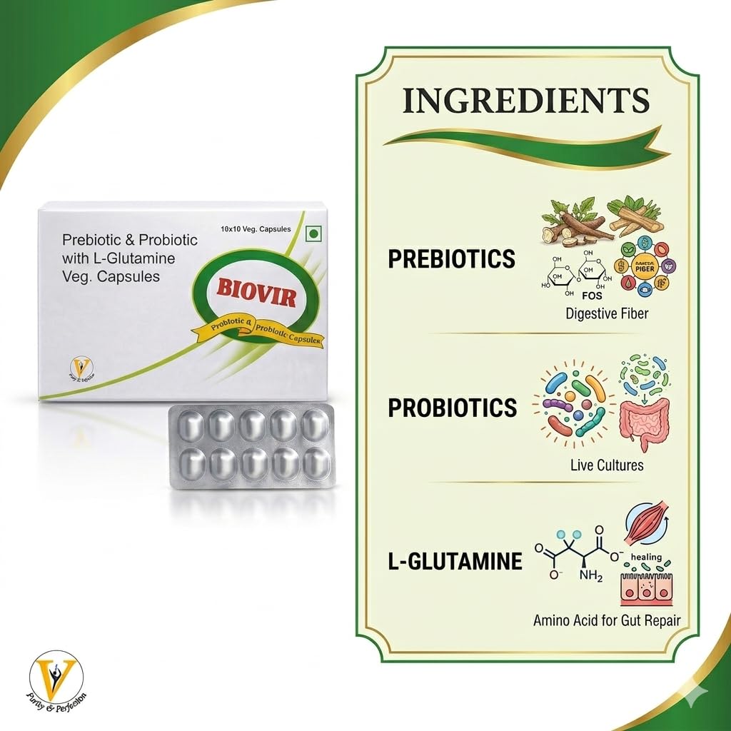 Virgo Healthcare's Biovir | Saccharomyces Boulardii Prebiotic and Probiotic | IBS | Diarrhea | Lactose Intolerance | 30 Capsules