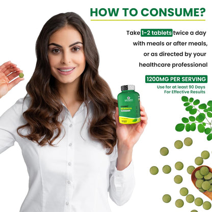NATURYZ Organic Moringa Highest Strength 1200mg tablets | Supports Energy, Vitality, Detox, Metabolism & Immunity in Men & Women | Non-GMO, Vegan, Gluten-Free | USDA Organic Certified | Pesticides & Chemical Free – 60 Veg tablets